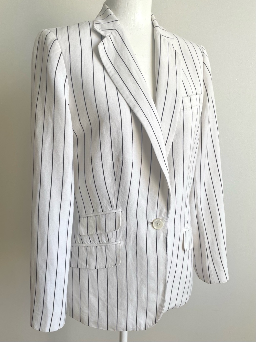 Lauren Ralph Pinstripe "Power Blazer" with Shoulder Pads, White Black US 10